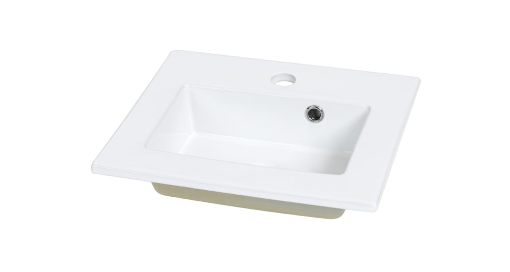 Porcelænsbordplade m/ vask og overløb, firkantet vask  420x360 mm (mål let variable grundet procelæn)