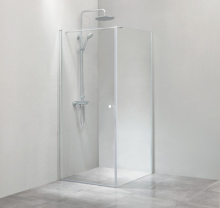 Spirit Swing Hjørneløsning med fast væg/dør  , 90x100, 197 cm isglas, blank profil