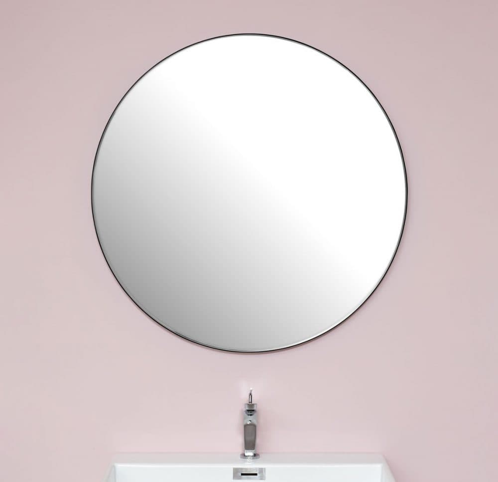 Rundt spejl med sort metalramme, Ø 90cm