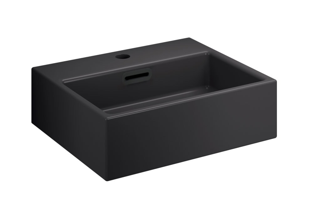Quarelo keramikvask m.overløb og hanehul, 42,7x36x13 cm, mat grå