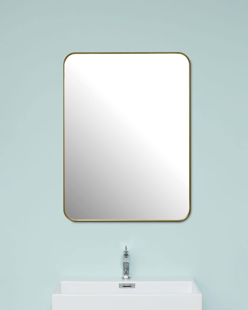 Spejl med afrundede kanter og Messing ramme, spejl er vendbart 80 x 120 cm