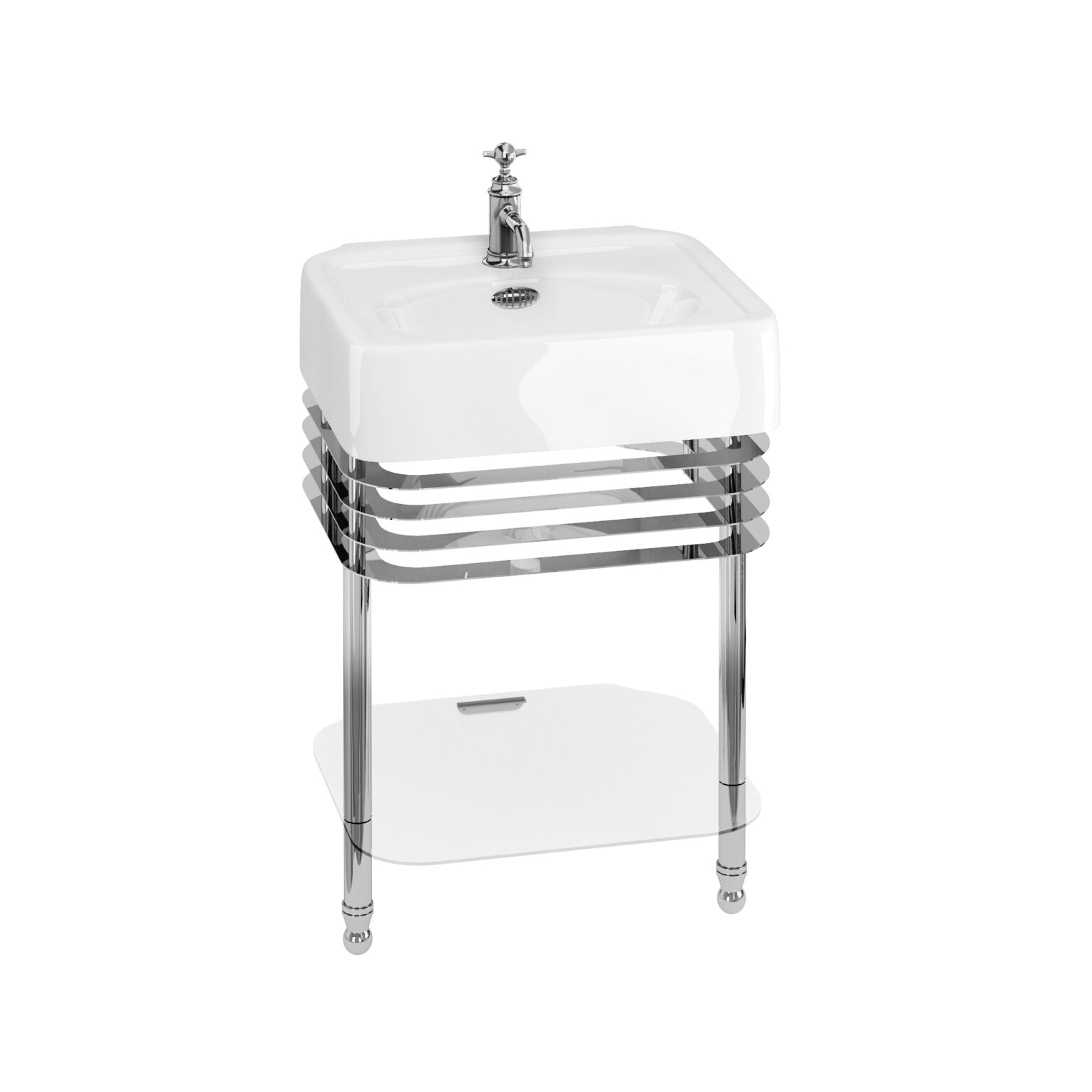 Arcade floor stand for 600mm Basin inc glass shelve Chrome (Ca.14 dage lev.Tid)