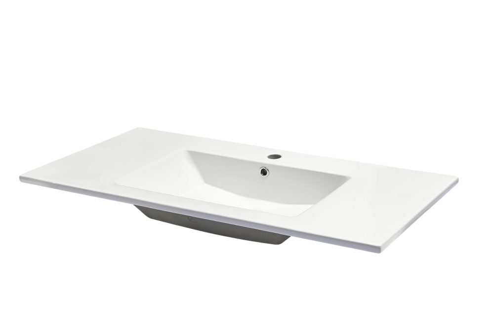 Porcelænsbordplade m/ vask og overløb,firkantet vask ,1020x505 mm (mål let variable grundet procelæn)