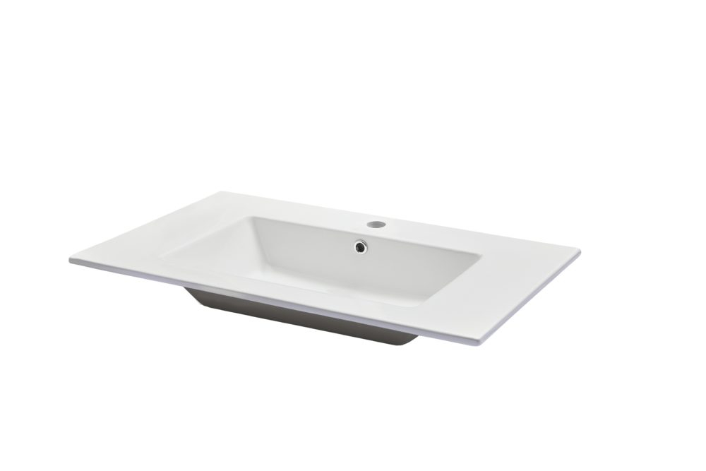Porcelænsbordplade m/ vask og overløb, firkantet vask 820x505 mm (mål let variable grundet procelæn)