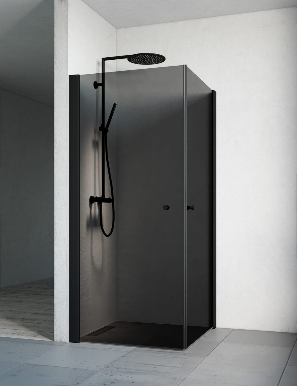 Spirit ret Hjørneløsning med  2 døre ,  70x100, 197 cm Gråtonet glas, Mat sort profil