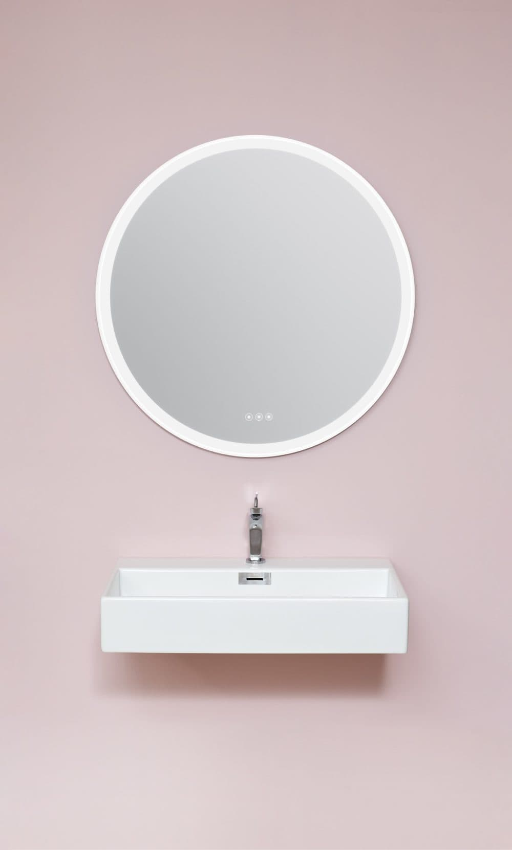 Torino spejl, rundt m. Hvid ramme og LED (touchfelt på spejl) , Ø 80 (dæmp og farveskift muligt på touch)