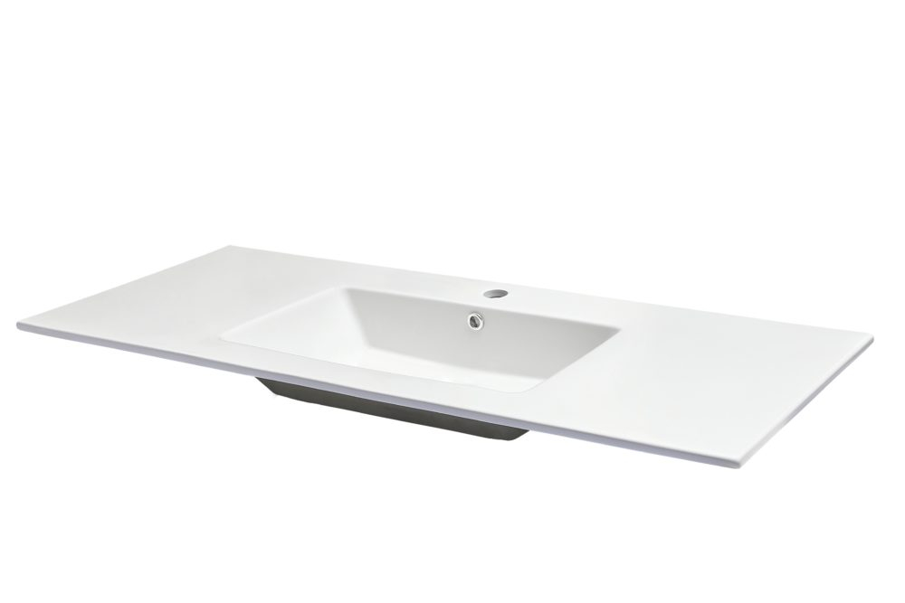 Porcelænsbordplade m/ vask og overløb,firkantet vask, 1220x505 mm (mål let variable grundet procelæn)